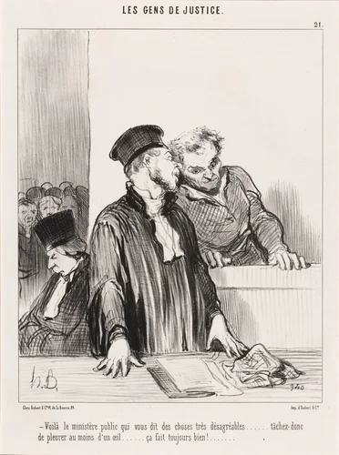 Voila le ministère public qui vous dit des choses... désagréables... by Honoré Daumier, print, 1846