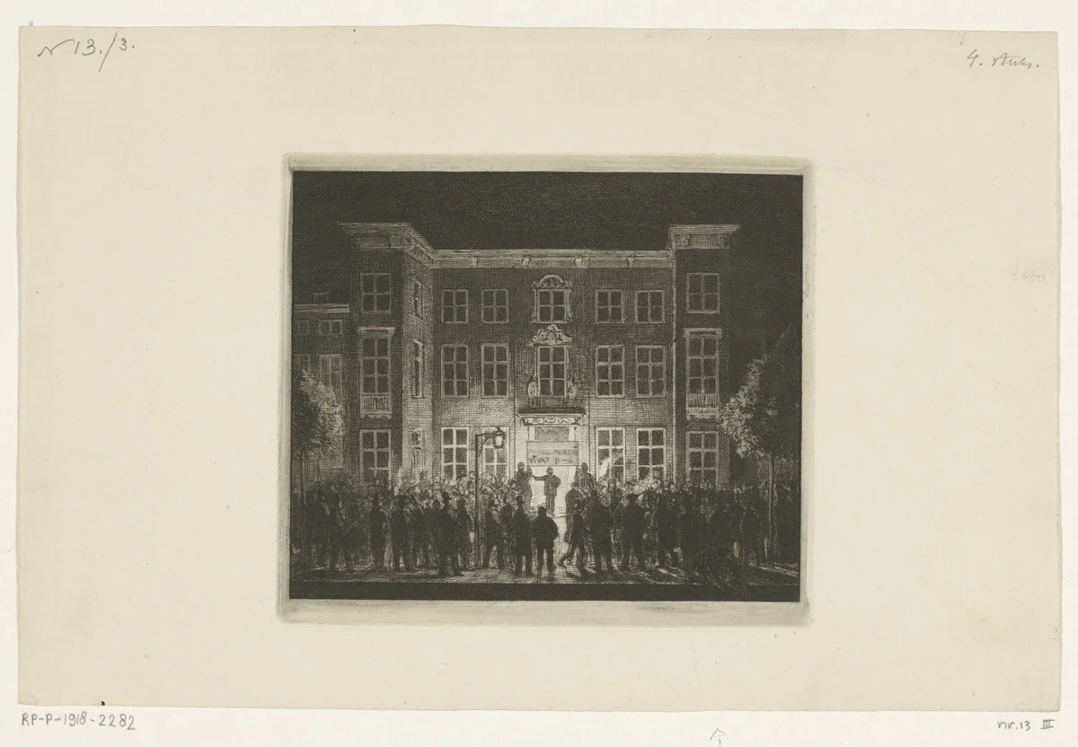 Begrafenis van de Delftsche academie, 30 juni 1864 by Cornelis van der Griendt, print, 1864-1866