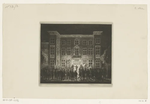 Begrafenis van de Delftsche academie, 30 juni 1864 by Cornelis van der Griendt, print, 1864-1866