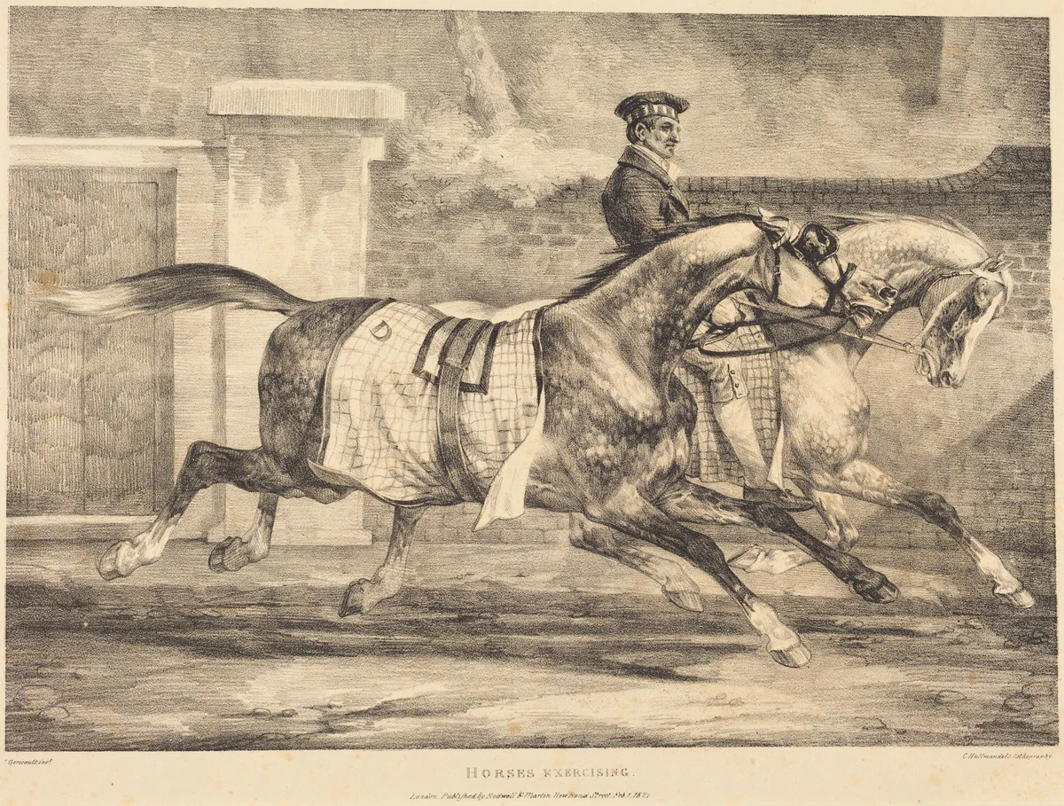 Horses Exercising by Théodore Gericault, print, 1821