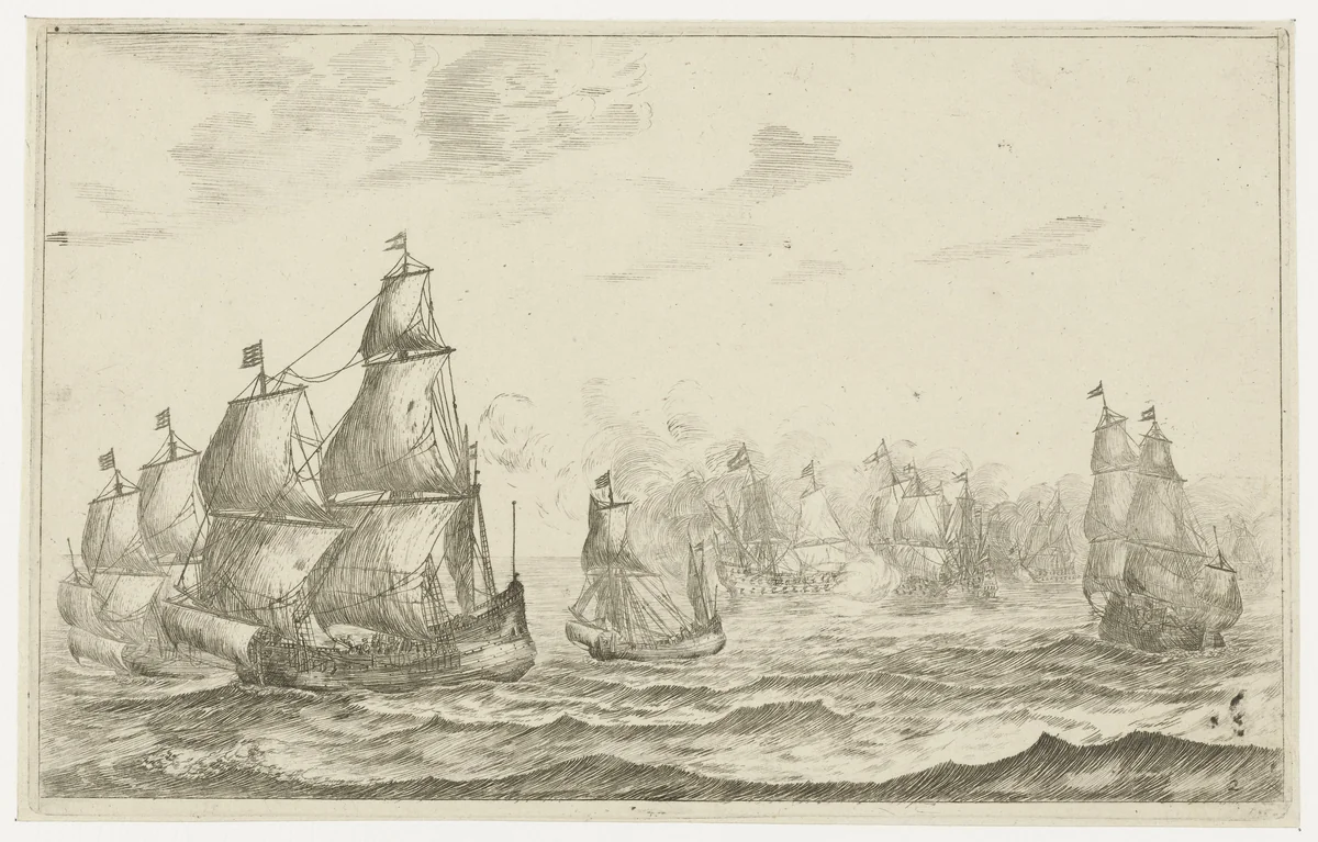 Zeeslag by Reinier Nooms, print, 1652-1726