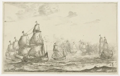 Zeeslag by Reinier Nooms, print, 1652-1726
