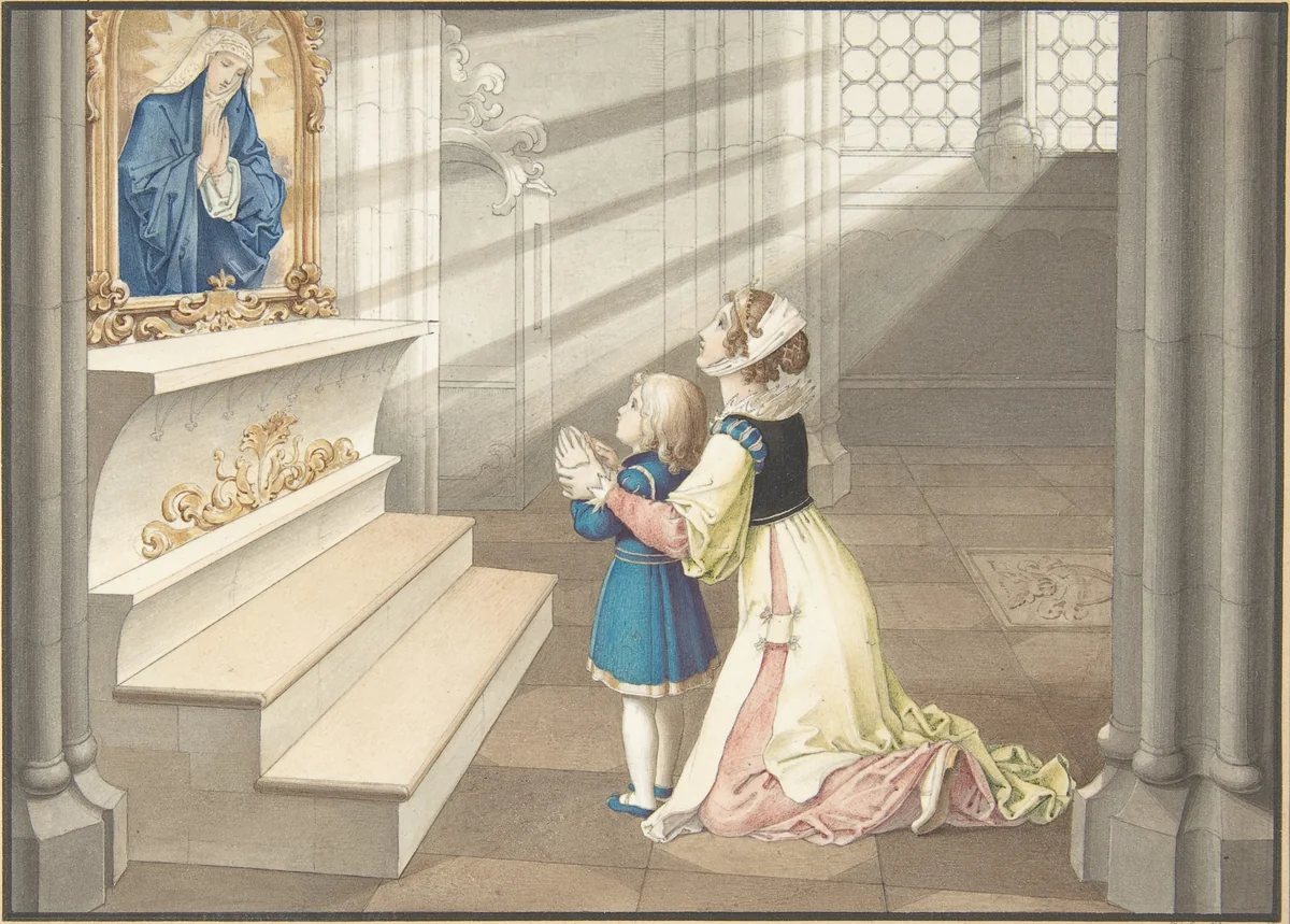 Mother and Daughter in Prayer by Julius Schnorr von Carolsfeld, drawing, 1806-1822