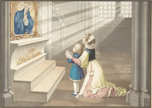 Mother and Daughter in Prayer by Julius Schnorr von Carolsfeld, drawing, 1806-1822
