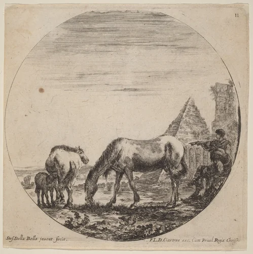 Pyramid of Caius Cestius by Stefano della Bella, print, 1646