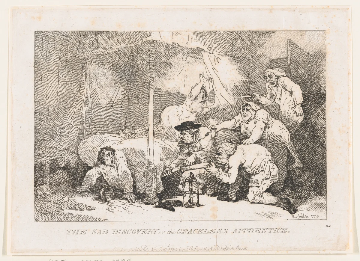 The Sad Discovery; or, the Graceless Apprentice by Thomas Rowlandson, print, 1785