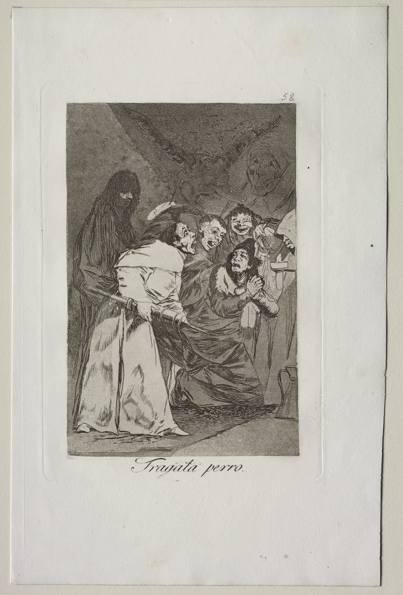 Swallow it, Dog!, Plate 58 by Francisco de Goya, print, 1799
