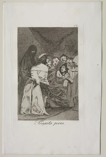Swallow it, Dog!, Plate 58 by Francisco de Goya, print, 1799