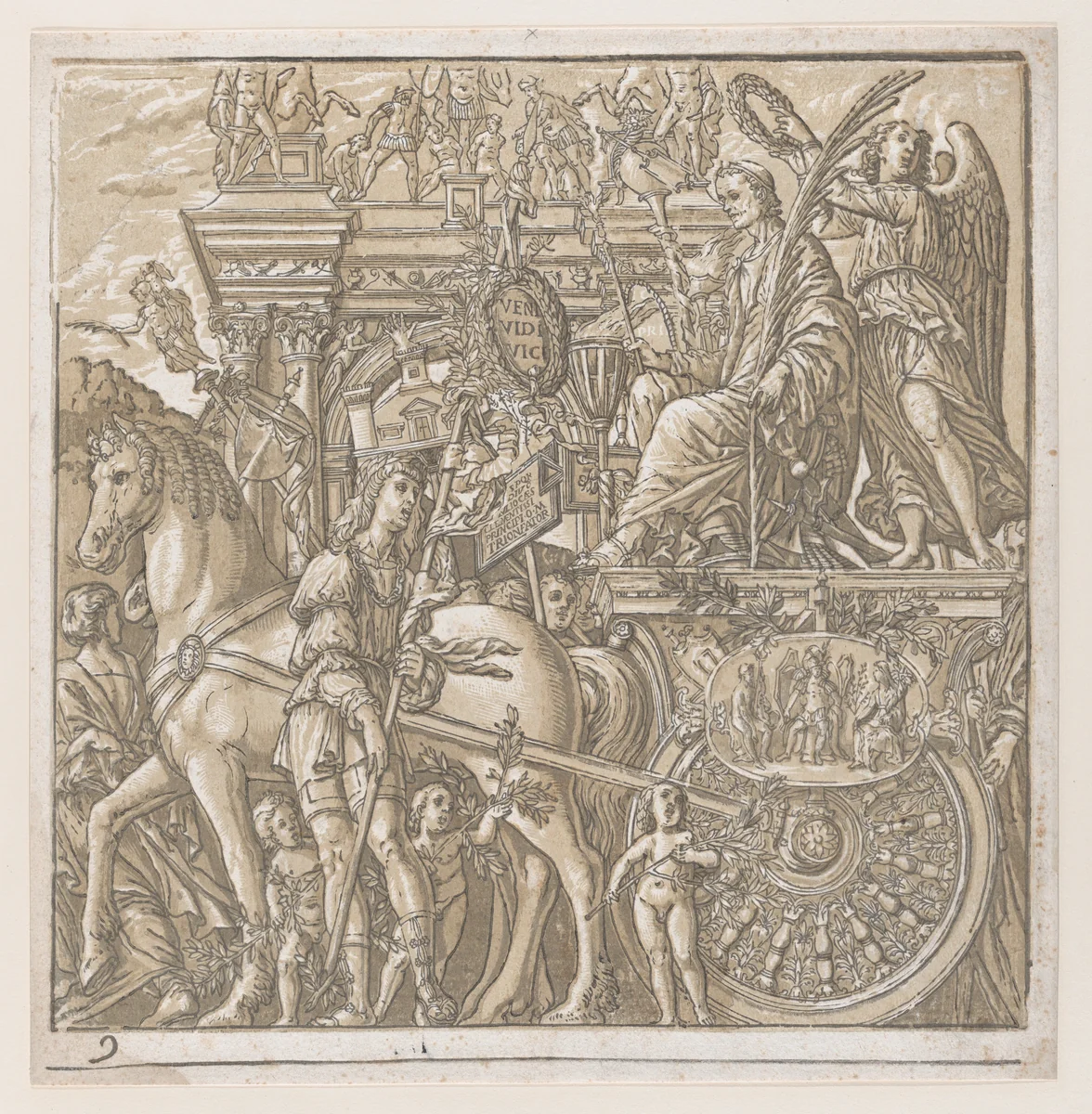Sheet 9: Julius Ceasar in his horse-drawn chariot, from "The Triumph of Julius Caesar" by Andrea Andreani, print, 1599