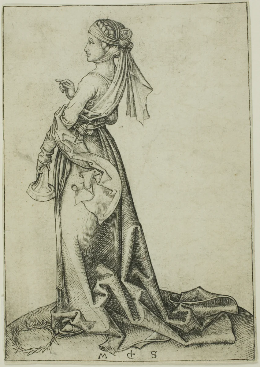 The First Foolish Virgin by Martin Schongauer, print, 1480-1491