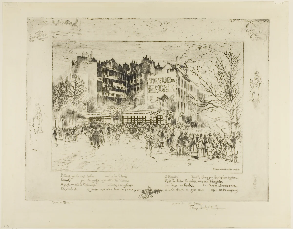 The Place des Martyrs and the Jailhouse Tavern by Félix Hilaire Buhot, print, 1885