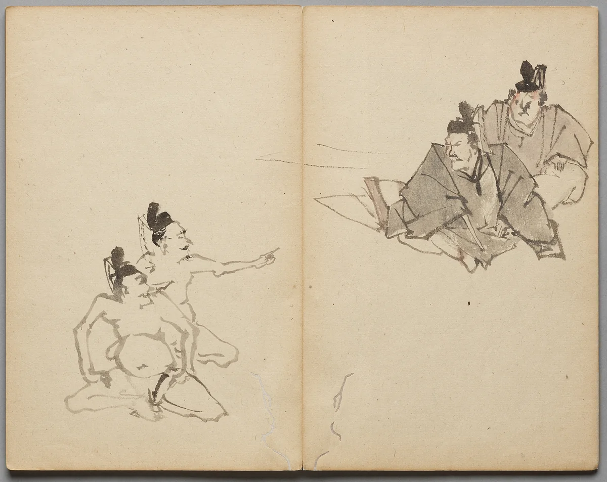 Courtiers from Sketch Album by Kawanabe Kyōsai (河鍋暁斎), book, 1855-1889