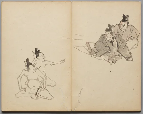 Courtiers from Sketch Album by Kawanabe Kyōsai (河鍋暁斎), book, 1855-1889
