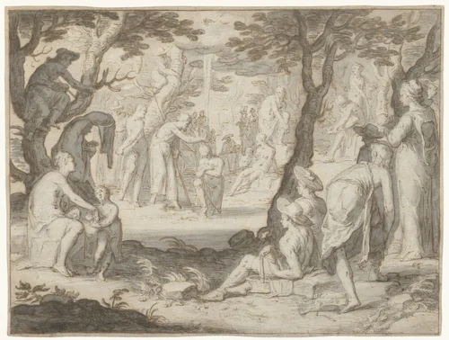 Doop van Christus by Joachim Wtewael, drawing, 1576-1615