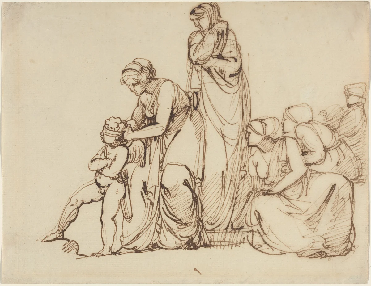 The Blindfolding of Cupid by George Romney, drawing, 1797-1802