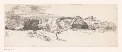 Landscape with a farm building and the 'house with the tower' by John Smith, print, 1727-1764