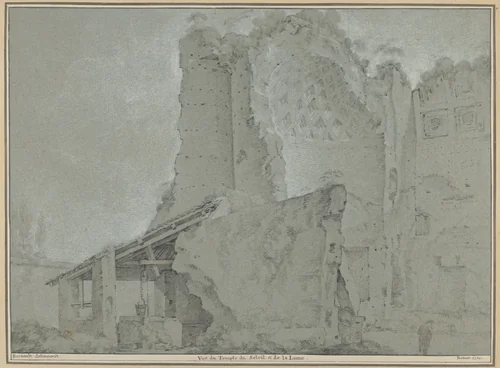 Temple of the Sun and the Moon in Rome by Jean Barbault, drawing, 1750