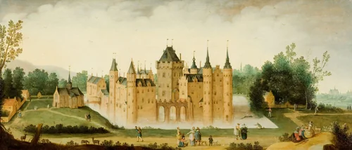 View of the Castle of Egmond aan den Hoef by Claes Jacobsz van der Heck, painting, 1638