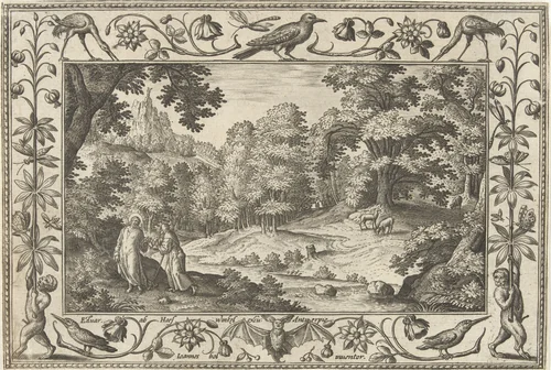 Verzoeking in de woestijn by Unknown, print, 1582-1586