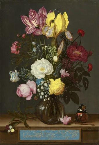 Bouquet of Flowers in a Glass Vase by Ambrosius Bosschaert, painting, 1621