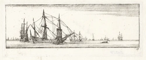 Schepen op kalme zee by Wenceslaus Hollar, print, 1627-1636