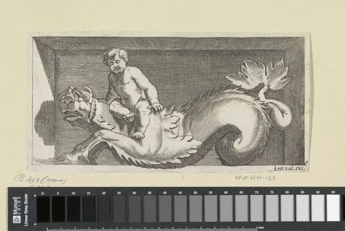 Putto op de rug van een zeemonster by Unknown, print, 1517-1562