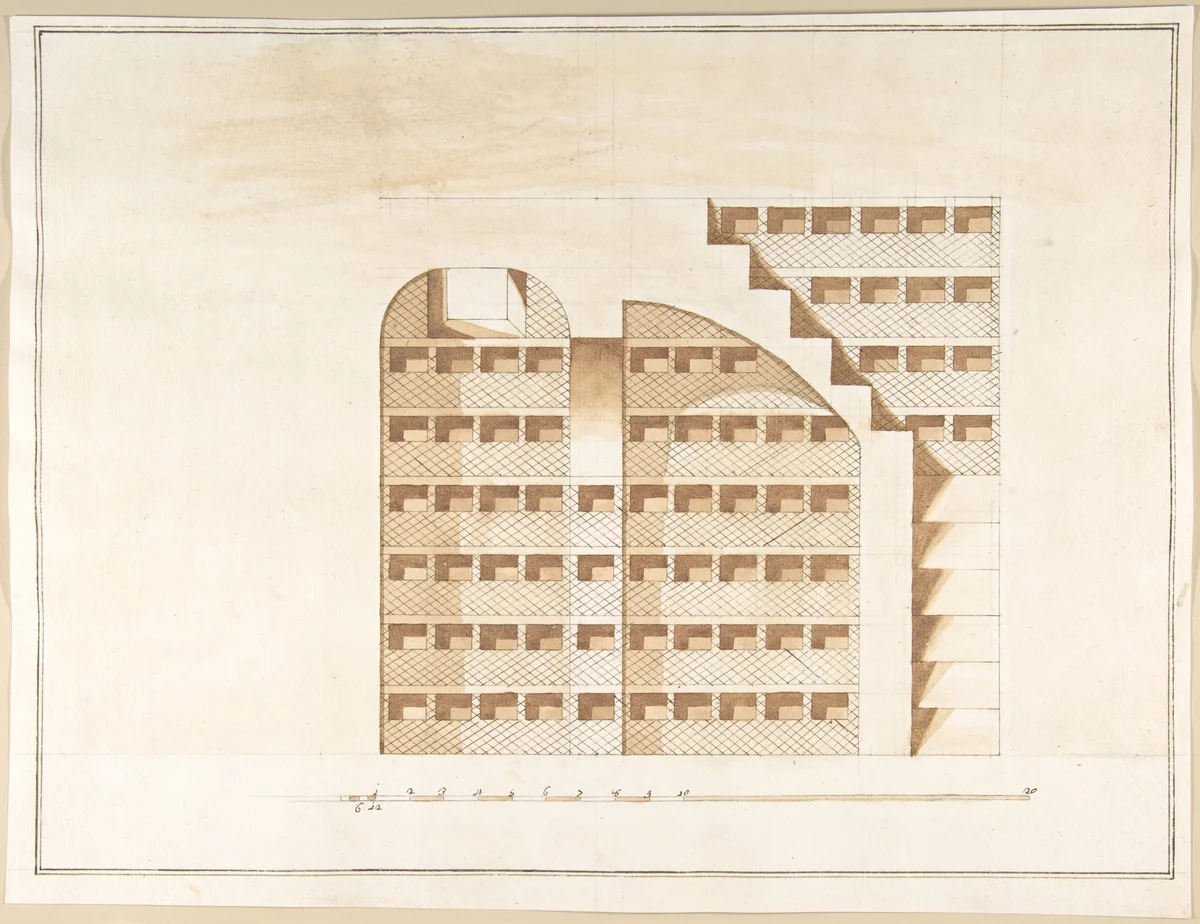 Section of a Columbarium by Pietro Paolo Coccetti, drawing, 1710-1727