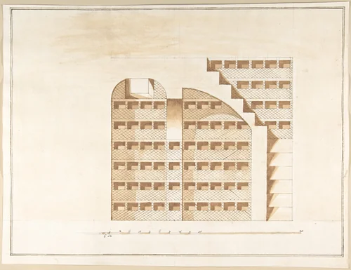 Section of a Columbarium by Pietro Paolo Coccetti, drawing, 1710-1727