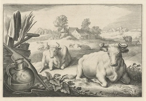 Weiland met twee liggende koeien by Reinier van Persijn, print, 1641