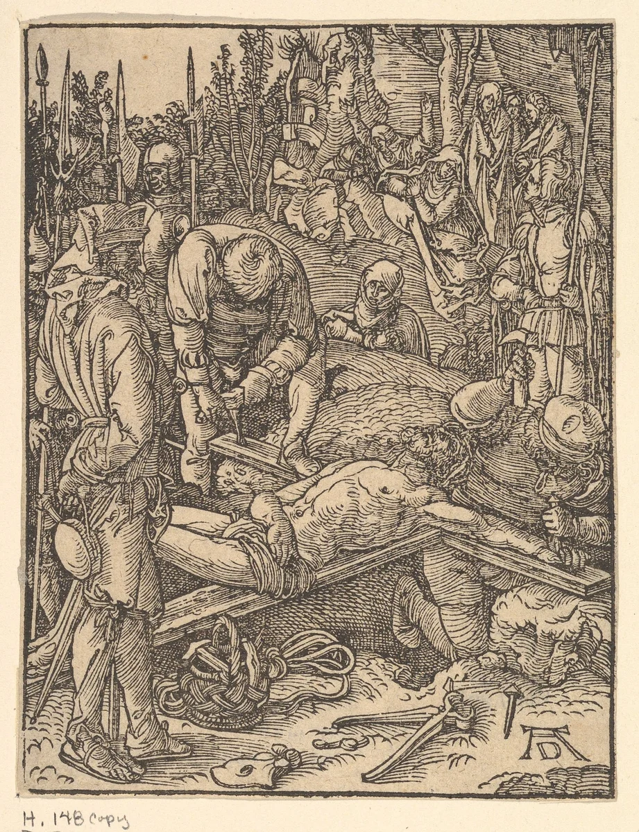 Christ Nailed to the Cross, from "The Little Passion" (copy) by Johannes Mommaert, print, 1485-1600
