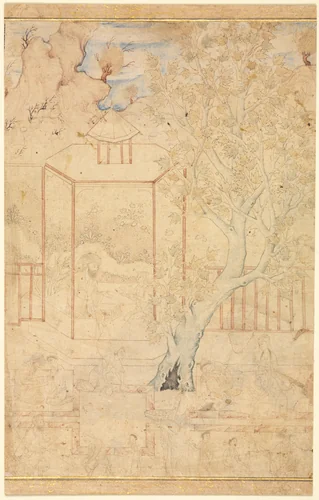 Garden Scene with a Master Instructing a Student in a Pavilion by Unknown, drawing, 1570-1599