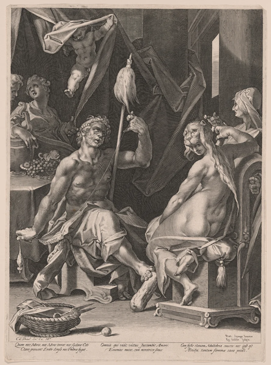 Hercules and Omphale by Aegidius Sadeler, print, 1595-1605