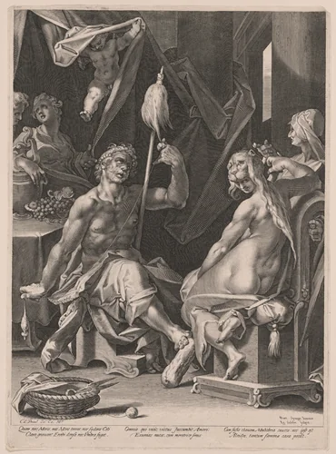 Hercules and Omphale by Aegidius Sadeler, print, 1595-1605