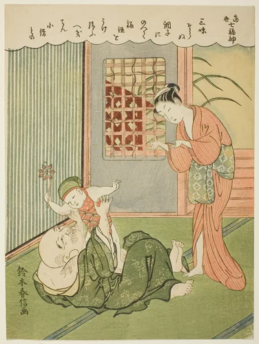 Hotei, from the series "The Seven Gods of Good Luck in Modern Life (Ukiyo shichi fukujin)" by Suzuki Harunobu (鈴木春信), print, 1764-1770