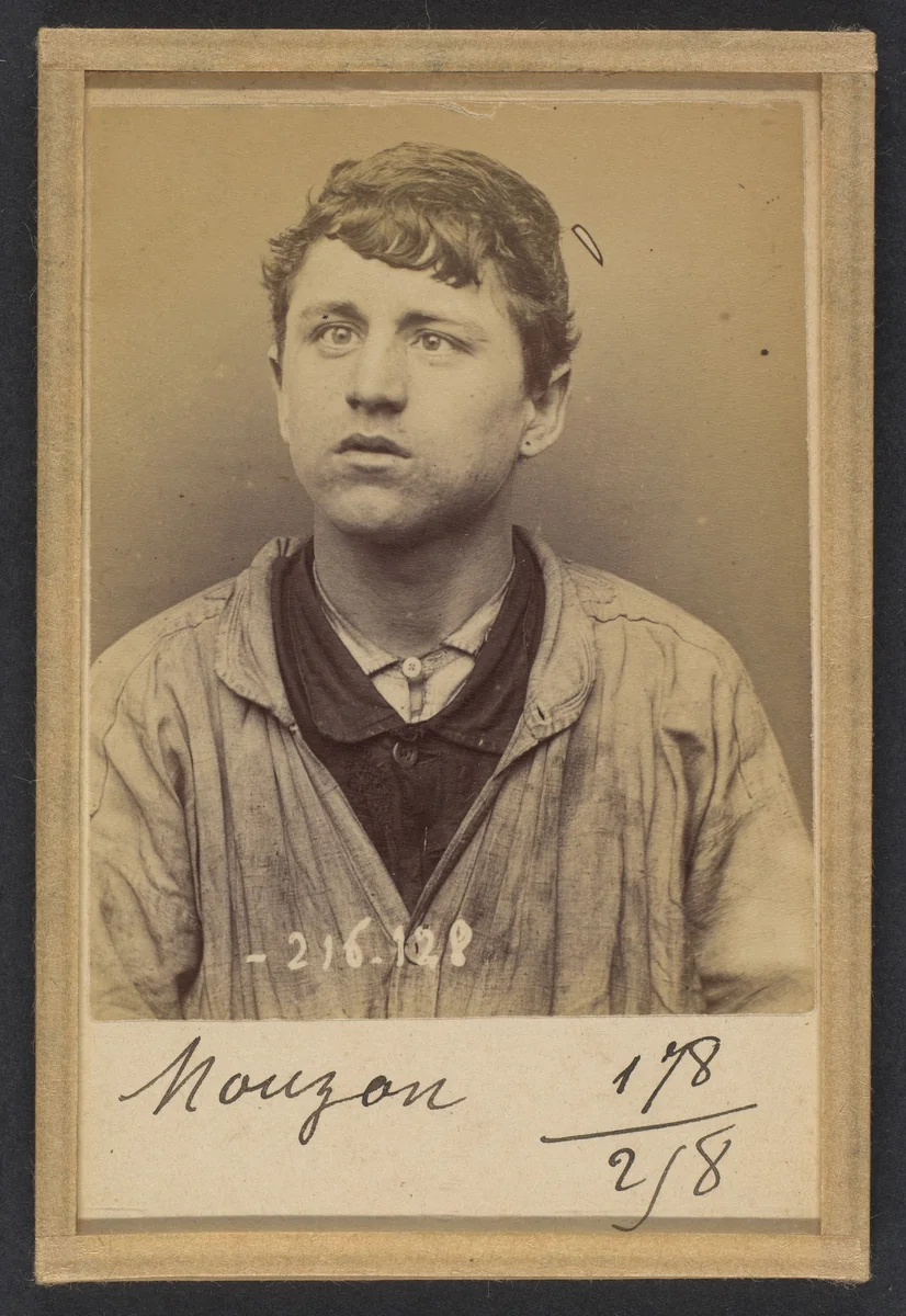 Monzon. Lucien, Henri, Baptiste. 18 ans, né à Paris XXe. Couvreur. Anarchiste. 23/3/94. by Alphonse Bertillon, photograph, 1894