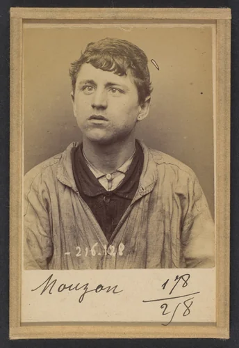 Monzon. Lucien, Henri, Baptiste. 18 ans, né à Paris XXe. Couvreur. Anarchiste. 23/3/94. by Alphonse Bertillon, photograph, 1894