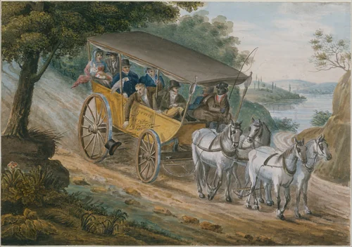Travel by Stagecoach Near Trenton, New Jersey by Pavel Svinin, artwork, 1811-1816