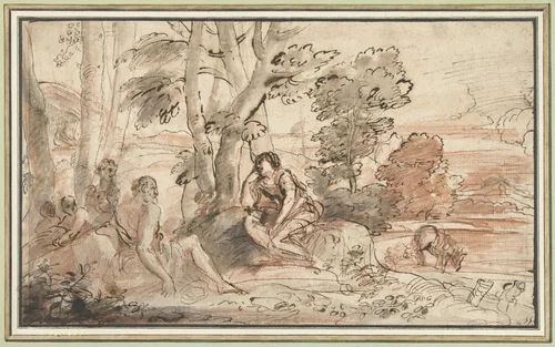 Ermina bij de herders by Pier Francesco Mola, drawing, 1622-1666