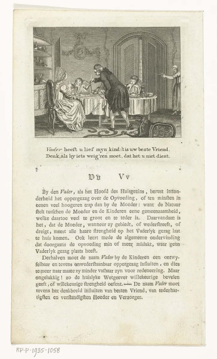 Interieur met vader die mes afpakt van klein kind by Cornelis Brouwer, print, 1781