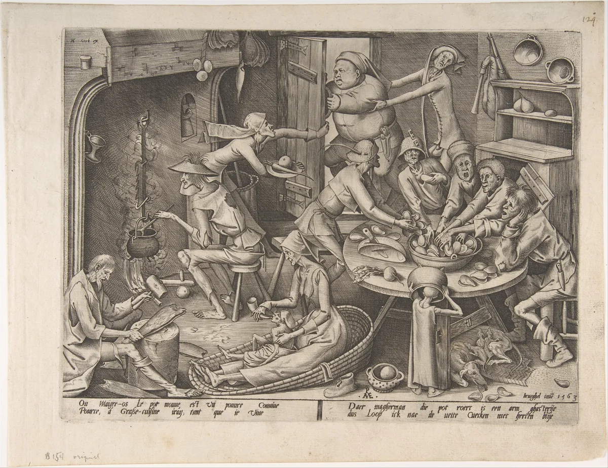 The Thin Kitchen by Pieter Bruegel, print, 1563