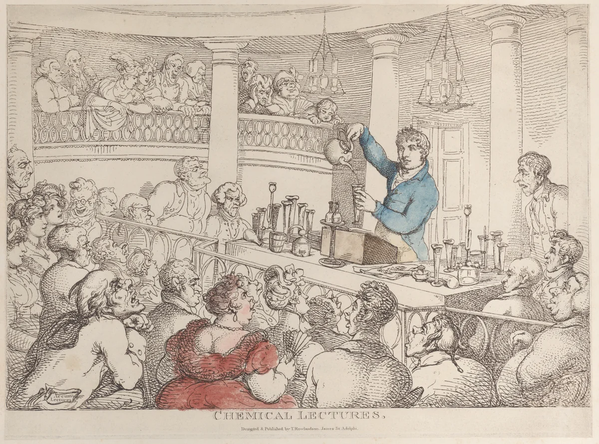Chemical Lectures by Thomas Rowlandson, print, 1810-1820