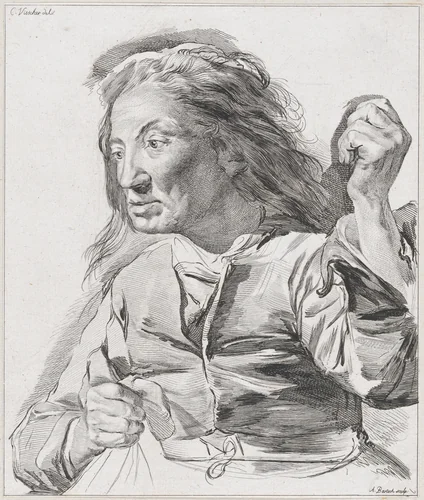 An old woman with clenched fists by Adam von Bartsch, print, 1786