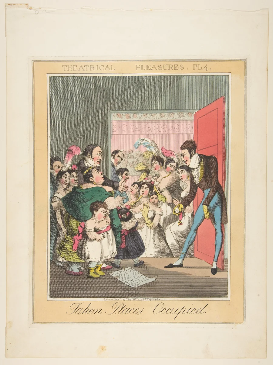 Theatrical Pleasures, Plate 4: Taken Places Occupied by Theodore Lane, print, 1830-1840