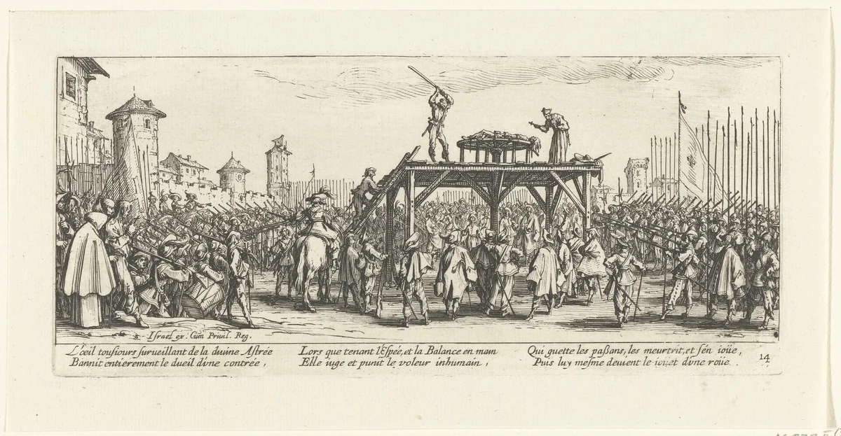 Strafmaatregelen: radbraken by Jacques Callot, print, 1633