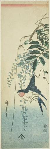 Swallow and wisteria by Utagawa Hiroshige (歌川広重), print, 1842-1857