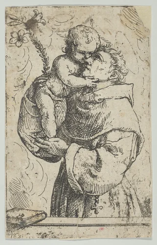 St Antony of Padua embracing the Christ Child by anonymous, print, 1641