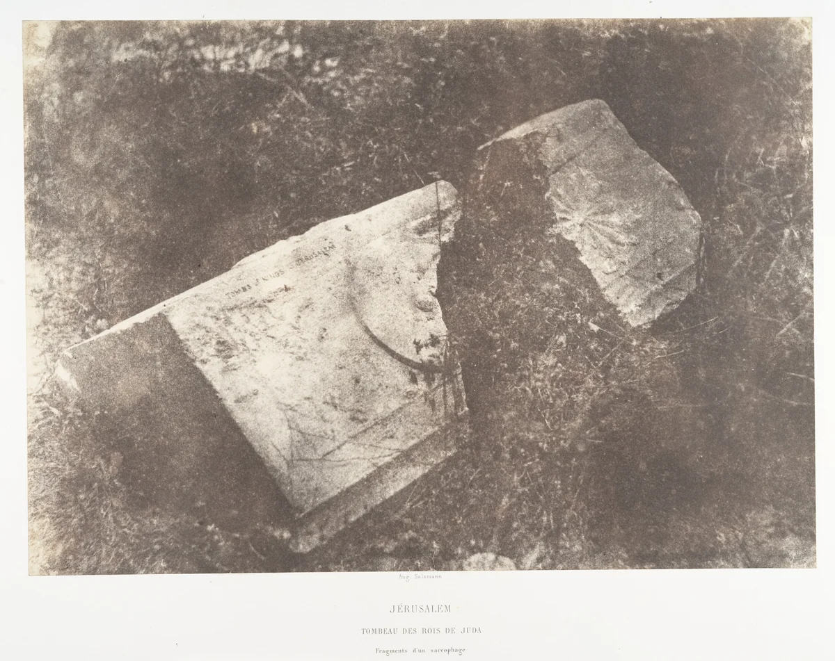 Jérusalem, Tombeau des rois de Juda, Fragments d'un sarcophage by Auguste Salzmann, photograph, 1854-1859