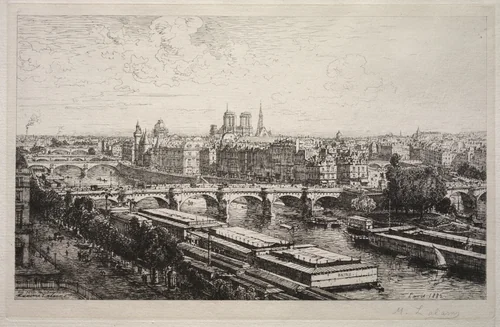 View from the Louvre by Maxime Lalanne, print, 1882