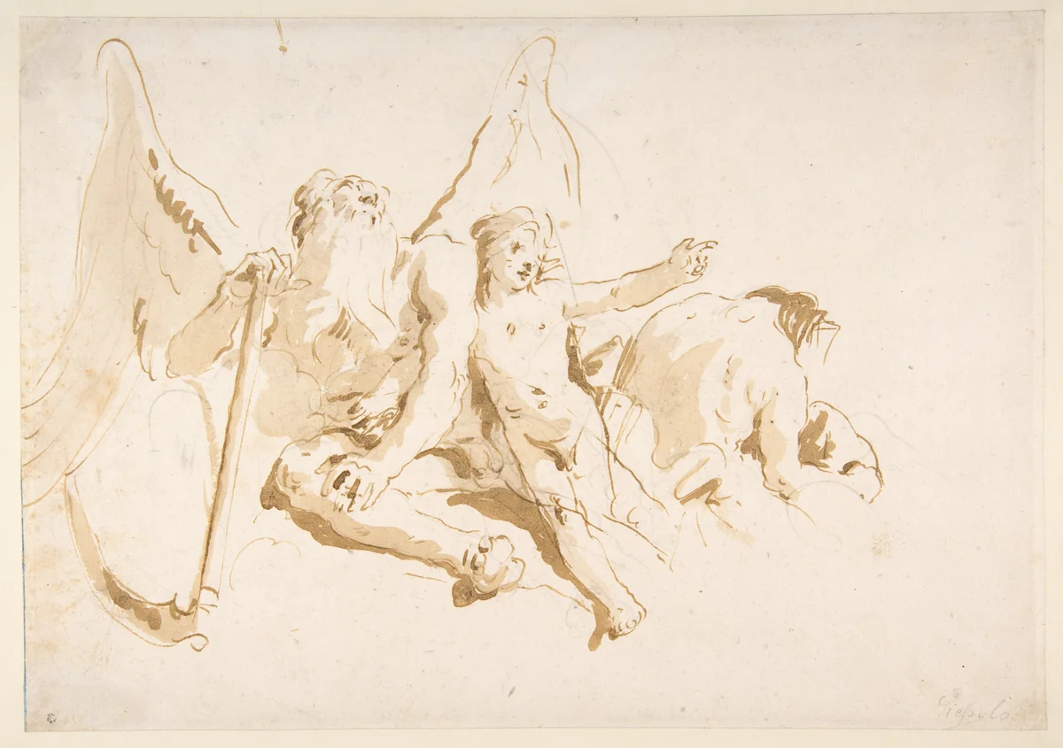 Time Seated, with Two Attendant Figures by Giovanni Battista Tiepolo, drawing, 1696-1770