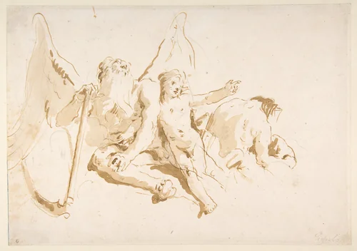 Time Seated, with Two Attendant Figures by Giovanni Battista Tiepolo, drawing, 1696-1770
